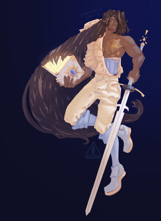 Full body illustration with props. Full body illustration with props.