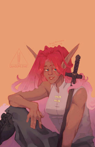 Half body illustration with a prop.